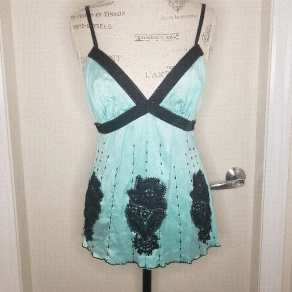 Blue Silk Lace Velvet Beaded Camisole - Picture 1 of 14